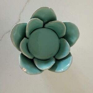 Seafoam Green Ceramic Lotus Flower Tea Light Candle Holder Floral Votive Decor
